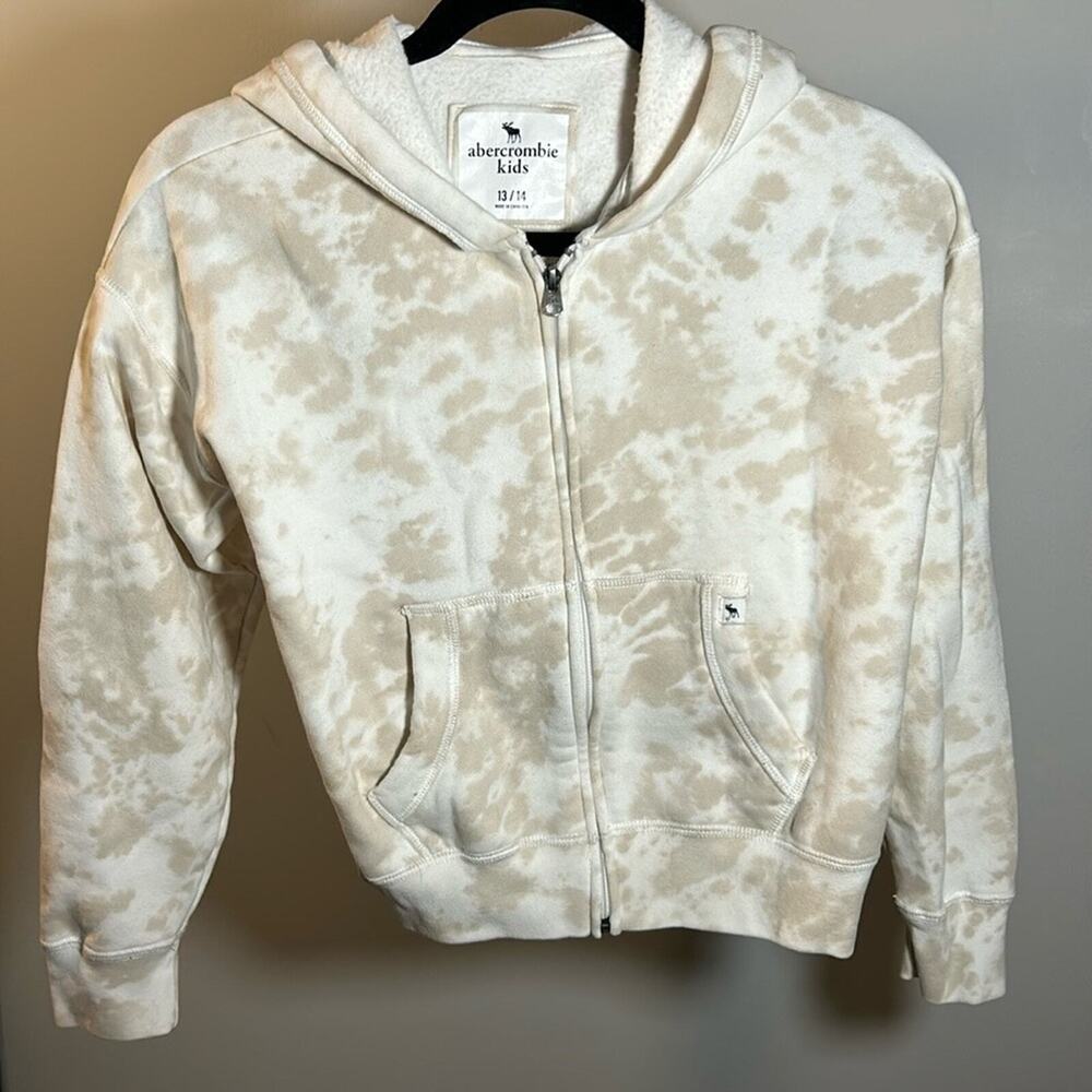 Abercrombie Kids Tie Dye Full Zip Hoodie Sweatshirt Tan White Size 13/14 Large